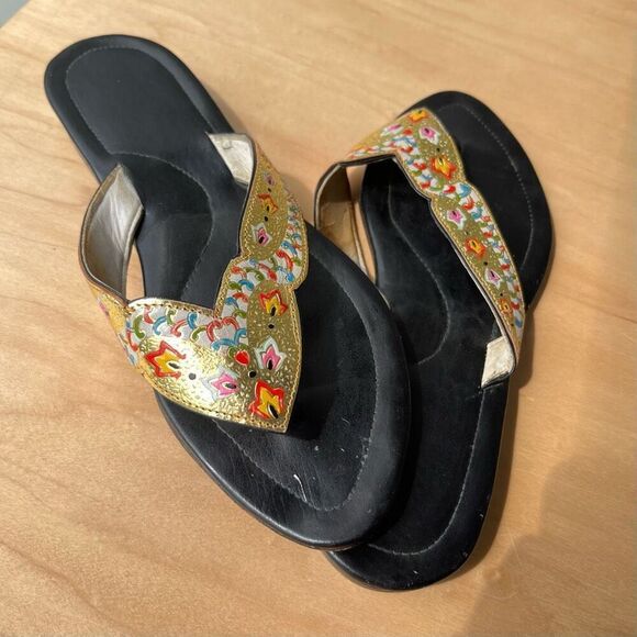 Vintage Indian Leather Sandals – Hand-Painted Gold Enamel – Size 7 - Picture 12 of 12